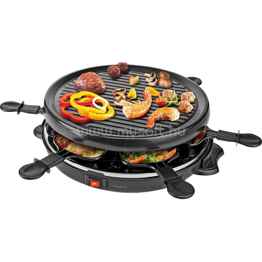 NEDIS FCRA210FBK6 raclette - gourmet - grill sütő, 6 személyes, spatula, tapadásmentes bevonat