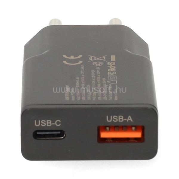 NEDIS WCHA30BK gyorstöltő USB-A / USB-C töltő, PD3.0, 30W