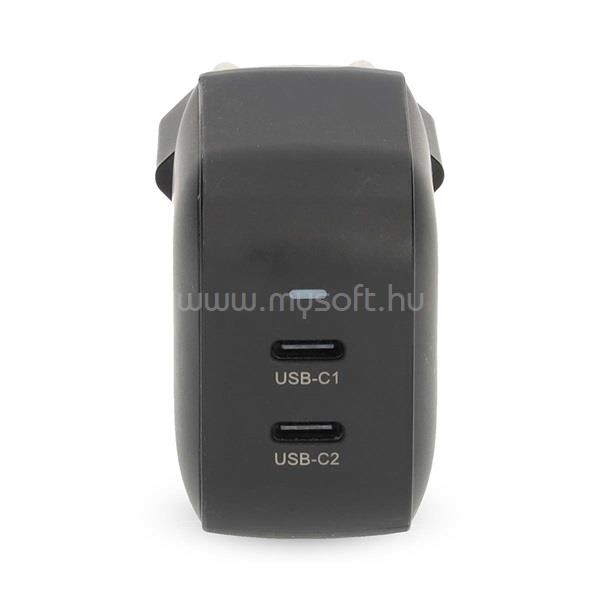 NEDIS WGCHA45WBK töltő 45 W | GaN | PD3.0, Gyorstöltési funkció, 2,25 / 3,0 A, 2x USB-C, Automatikus feszültségválasztás