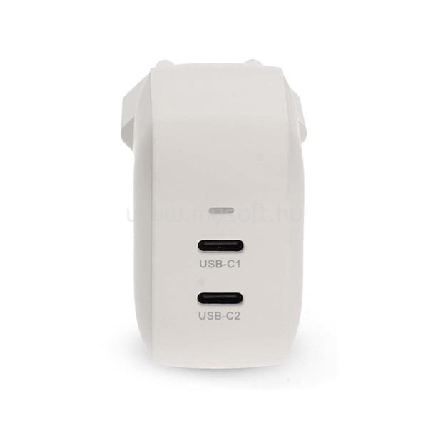 NEDIS WGCHA45WWT töltő 45 W | GaN | PD3.0, Gyorstöltési funkció, 2,25 / 3,0 A, 2x USB-C, Automatikus feszültségválasztás