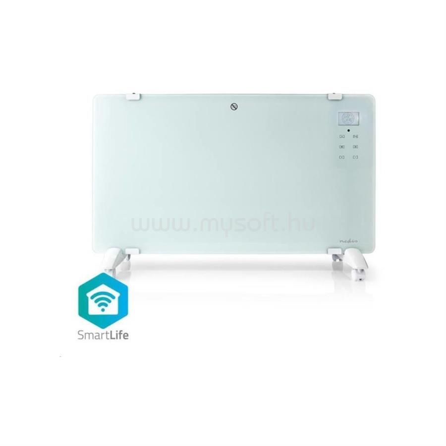 NEDIS WIFIHTPL20FWT smart fürdőszobai konvektor, 2000W, IP24, üvegpanel, 2 fokozat, LED kijelző, állítható hőmérséklet