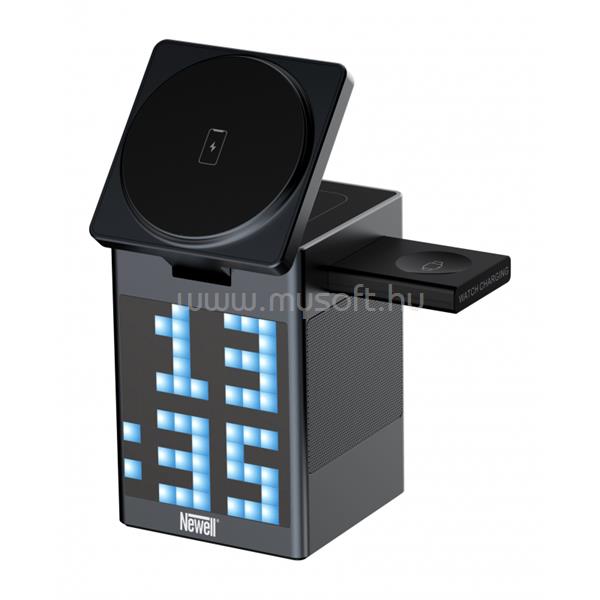 NEWELL induOne MagPlay 3 in 1 töltőállomás + hangszóró + óra, 3 eszköz töltés, LED kijelző, RGB, animációs lehetőségek