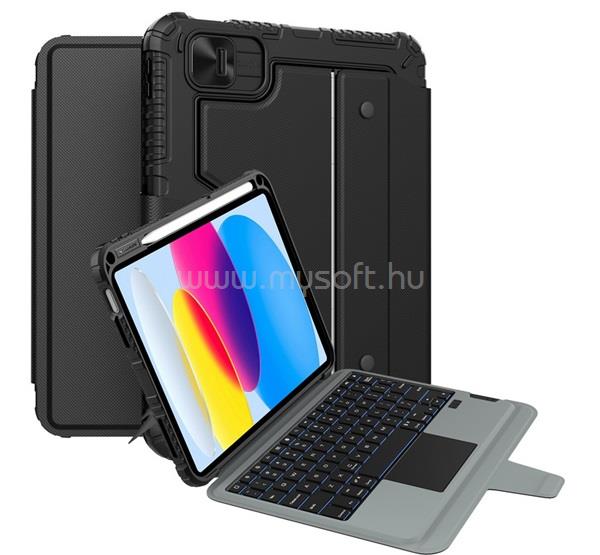 NILLKIN IPAD 11 (2025) / 10.9 (2022) BUMPER COMBO BACKLIT billentyűzetes defender tok QWERTY, ceruza tartó, FEKETE