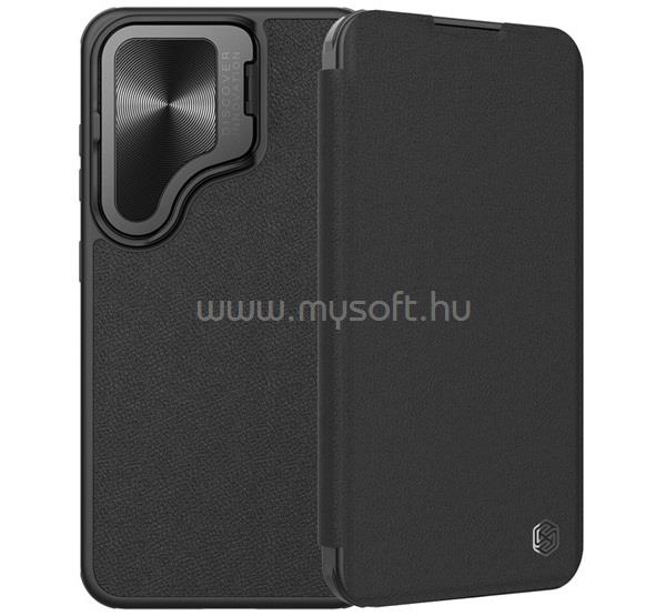 NILLKIN Samsung S24 FE QIN PRO tok álló, bőr hatású FLIP, kameravédő, FEKETE