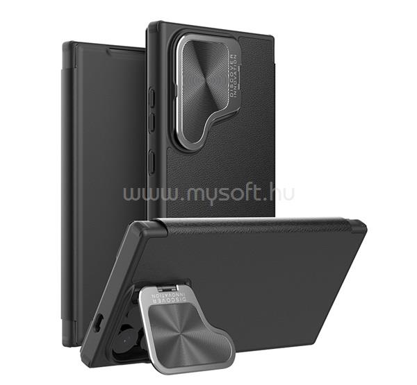 NILLKIN Samsung S25 Ultra QIN PRO tok álló, bőr hatású FLIP, kameravédő, FEKETE