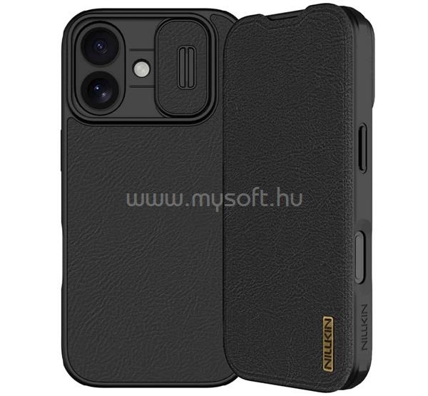 NILLKIN iPhone 17 NILLKIN QIN PRO tok álló, bőr hatású FLIP, kameravédő, FEKETE