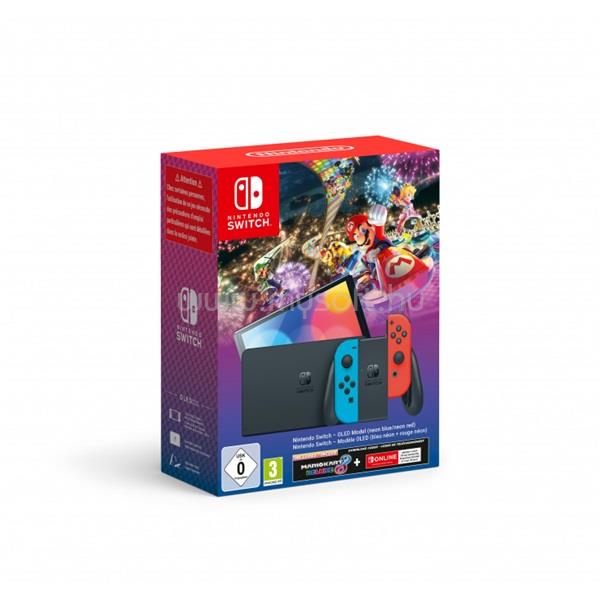 NINTENDO Switch OLED Modell Neon Red & Blue Joy-Con + Mario Kart 8 Deluxe + 3 hónap Online játékkonzol csomag