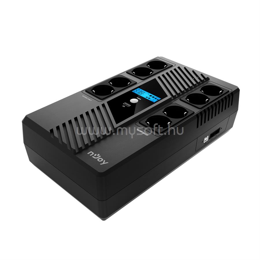 NJOY 800VA - Token 800 Szünetmentes Elosztósor (2x4 Schuko, line-interaktív,HID USB, LCD, túlfeszültség védett, fekete)