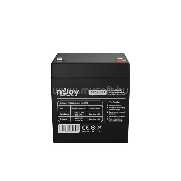 NJOY GP05122F szünetmentes akkumulátor (12V/5Ah, T2/F2, zárt, gondozás mentes, AGM)