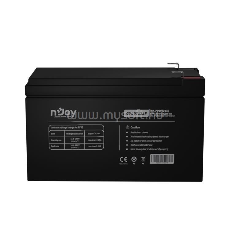 NJOY GPL07122F szünetmentes akkumulátor (12V/7Ah, Long-life, T2/F2, zárt, gondozás mentes, AGM)