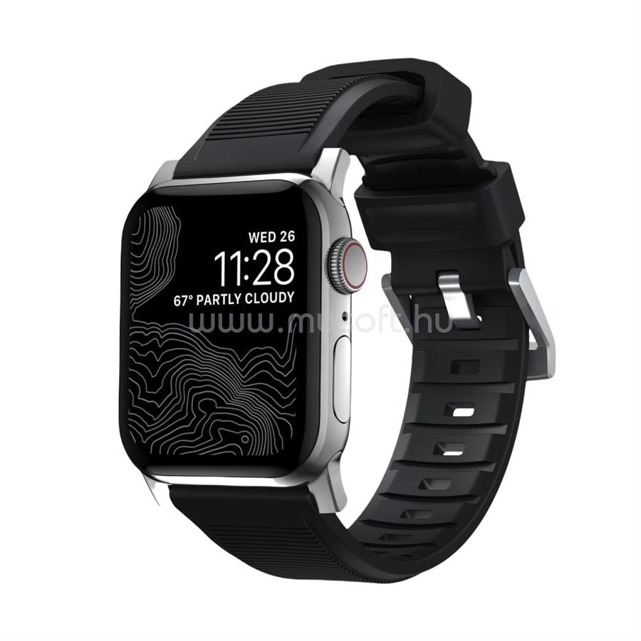 NOMAD Rugged Strap with Connectoor Silver for Apple Watch 42/44/45/49mm Black