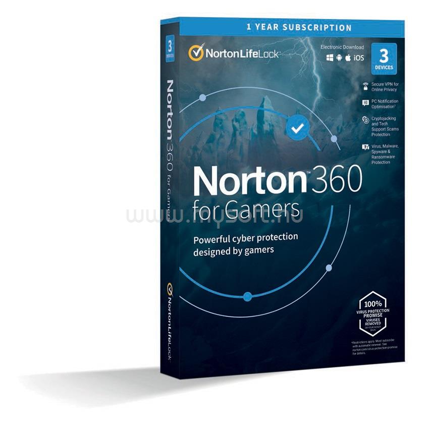 NORTONLIFELOCK Norton 360 FOR GAMERS 50 GB HUN 1 Felhasználó 3 gép 1 éves dobozos vírusirtó szoftver [ELEKTRONIKUS LICENC]