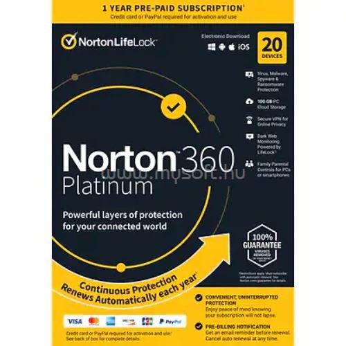 NORTON 360 Platinum 100GB HUN 1 Felhasználó 20 gép 1 éves dobozos vírusirtó szoftver