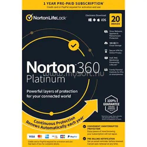 NORTONLIFELOCK Norton 360 Platinum 100GB HUN 1 Felhasználó 20 gép 1 éves dobozos vírusirtó szoftver