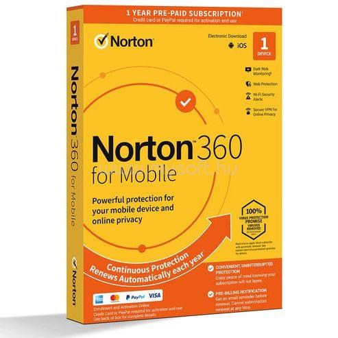 NORTONLIFELOCK Norton 360 for Mobile HUN 1 Felhasználó 1 éves dobozos vírusirtó szoftver [ELEKTRONIKUS LICENC]