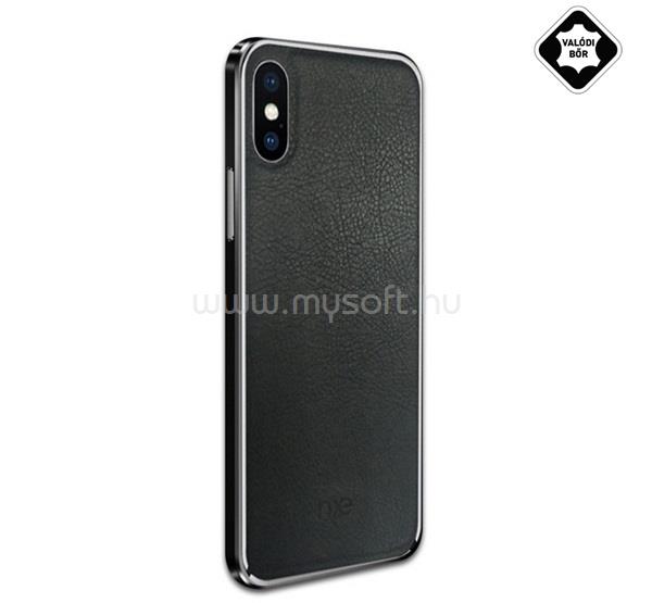 NXE iPhone XS Max 6.5 NXE műanyag telefonvédő valódi bőr hátlap FEKETE