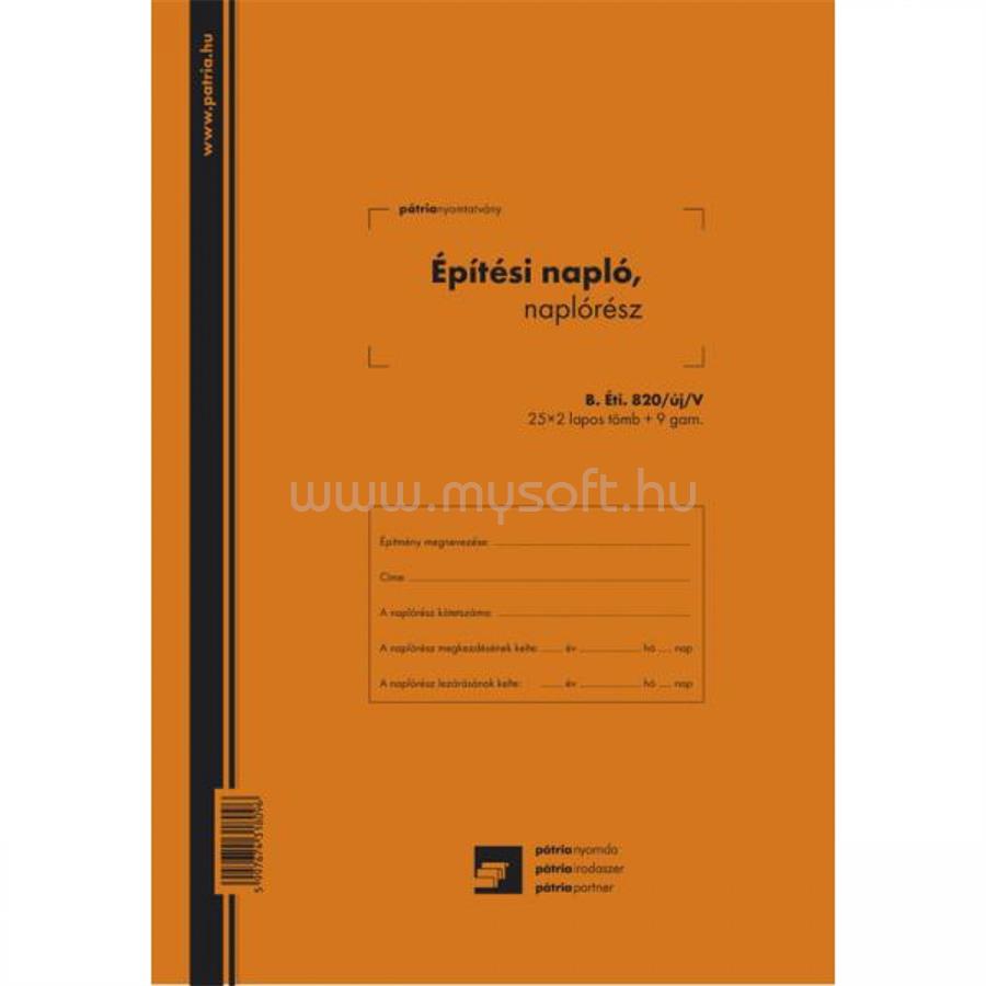 NYOMELL Építési napló 25x3lapos +9 db 3lapos garnitúra B.ÉTI.820/V