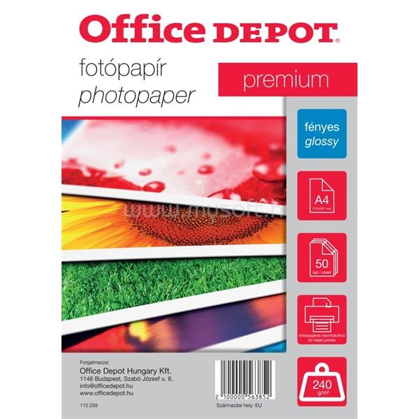 OFFICE DEPOT Premium A4 240g fényes 50db fotópapír