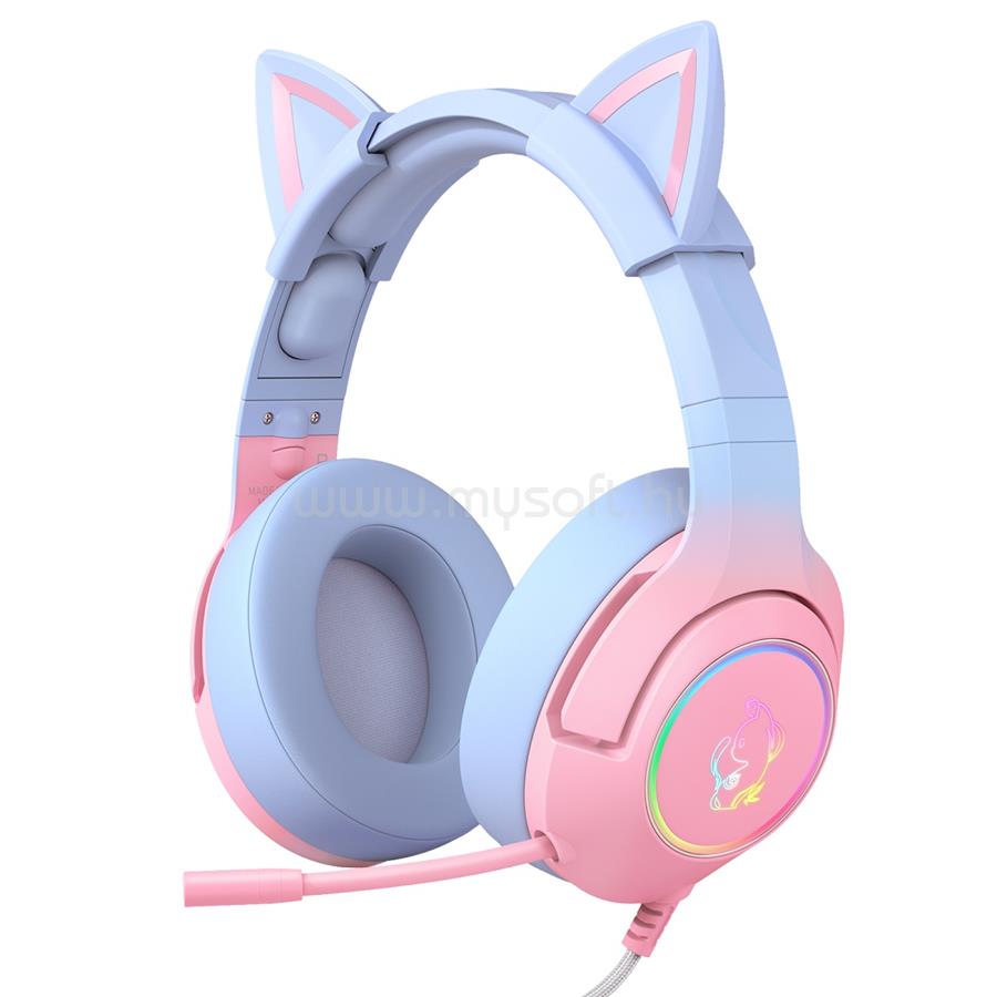 ONIKUMA K9 RGB USB 7.1 Virtual vezetékes gamer headset (rózsaszín-kék, cicafüles)