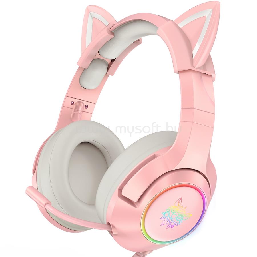 ONIKUMA K9 USB 7.1 Virtual vezetékes gamer headset (cicafüles, rózsaszín)
