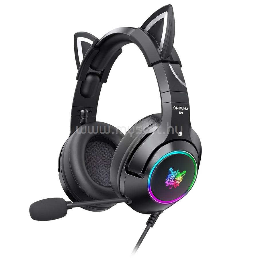 ONIKUMA K9 vezetékes gamer headset (cicafüles, fekete)