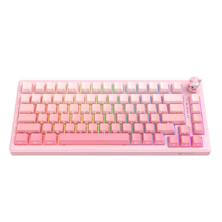 ONIKUMA MT707 Tri-Mode mechanikus gamer vezeték nélküli billentyűzet amerikai angol lokalizáció (rózsaszín)