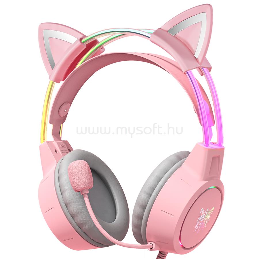ONIKUMA X15 PRO vezetékes gamer headset (cicafüles, rózsaszín)
