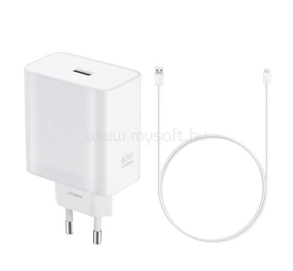 OPPO OPPO SUPERVOOC hálózati töltő USB aljzat 80W, gyorstöltő + Type-C kábel, FEHÉR