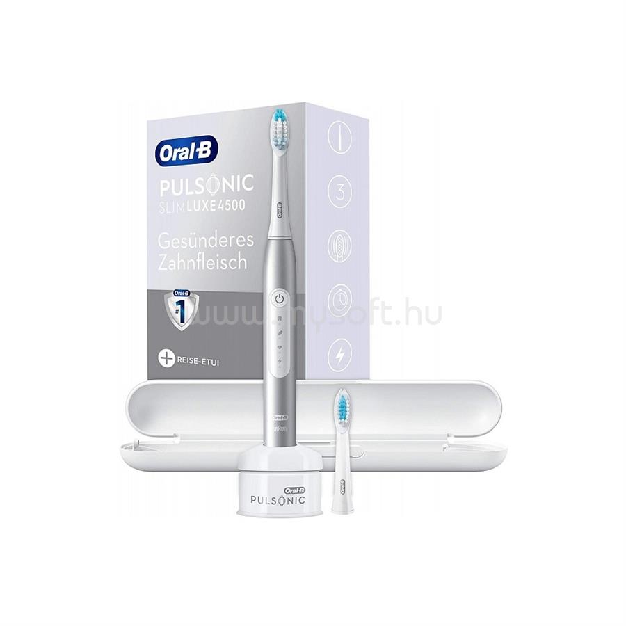 ORAL-B Pulsonic Slim Luxe 4500 Platinium el. fogkefe, Sonic technológia, 31000 ford./perc, fogfehértő és sensi program