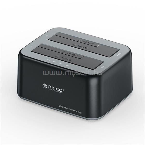 ORICO 6829C3-C-EU-BK HDD/SSD dokkoló (2x 2,5"/3,5" HDD/SSD -> USB-A, Offline klón funkció, Max.: 36TB, fekete)
