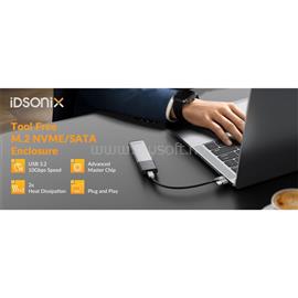 ORICO Külső M.2 ház - IDPWM2-G2A-GY (USB-C 3.2 Gen2 -> M.2 NVMe, Max.: 8TB, 10 Gbps) IDSONIX-IDPWM2-G2A-GY-BP small