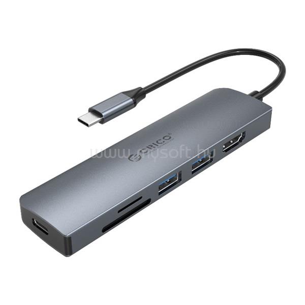 ORICO Notebook Dokkoló - MC-U601P-GY/64/ (Bemenet: USB-C, Kimenet: 2xUSB-A/HDMI/TF/SD/PD, sötétszürke)