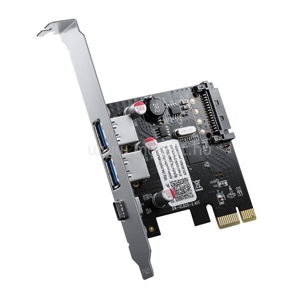 ORICO PCI-E bővítőkártya - PNU-2A1C-BK /114/ (PCI-E x1, Kimenet: 2x USB-A 3.0 + USB-C)