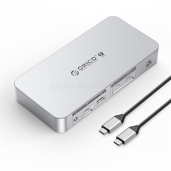 ORICO TB4-SV notebook dokkoló (Bemenet: Thunderbolt, Kimenet: HDMI/DP/3,5mm Jack/RJ45/USB-A+C/PD85W, sötétszürke)