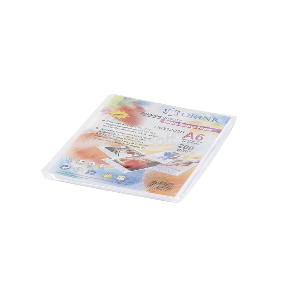 ORINK Fotópapír Pp A6, S 200g. 20lap fényes (P631200S20)