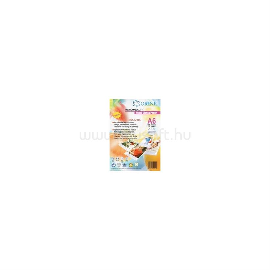 ORINK Fotópapír Pp A6, S 260g. 20lap fényes (P691260S20)
