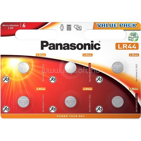 PANASONIC LR-44EL/6BP LR44 alkáli gombelem 6 db/csomag