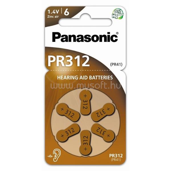 PANASONIC PR-312(41)/6LB PR312 cink-levegő hallókészülék elem 6 db/csomag