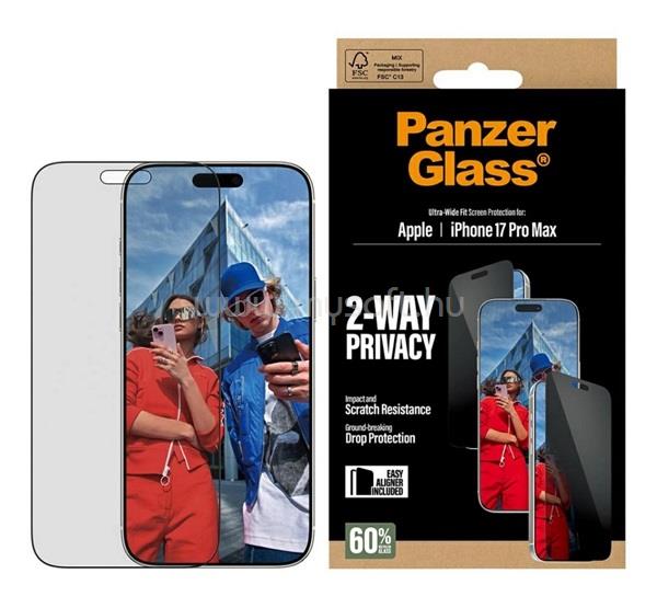 PANZERGLASS 2-WAY PRIVACY ULTRA-WIDE EASYALIGNER képernyővédő üveg betekintés ellen, karcálló + segédkeret, FEKETE