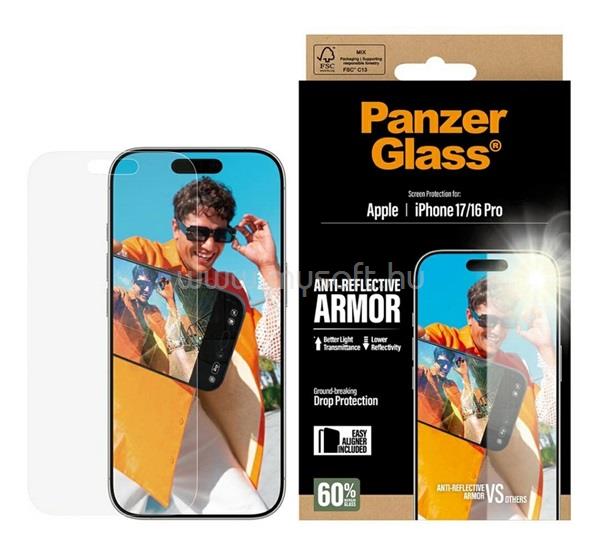 PANZERGLASS iPhone 17 ANTI-REFLECTIVE ARMOR EASYALIGNER képernyővédő üveg tükröződésmentes + segédkeret ÁTLÁTSZÓ