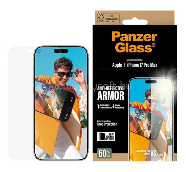 PANZERGLASS ANTI-REFLECTIVE ARMOR EASYALIGNER képernyővédő üveg tükröződésmentes + segédkeret ÁTLÁTSZÓ