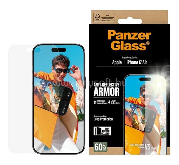 PANZERGLASS iPhone Air ANTI-REFLECTIVE ARMOR EASYALIGNER képernyővédő üveg tükröződésmentes + segédkeret ÁTLÁTSZÓ