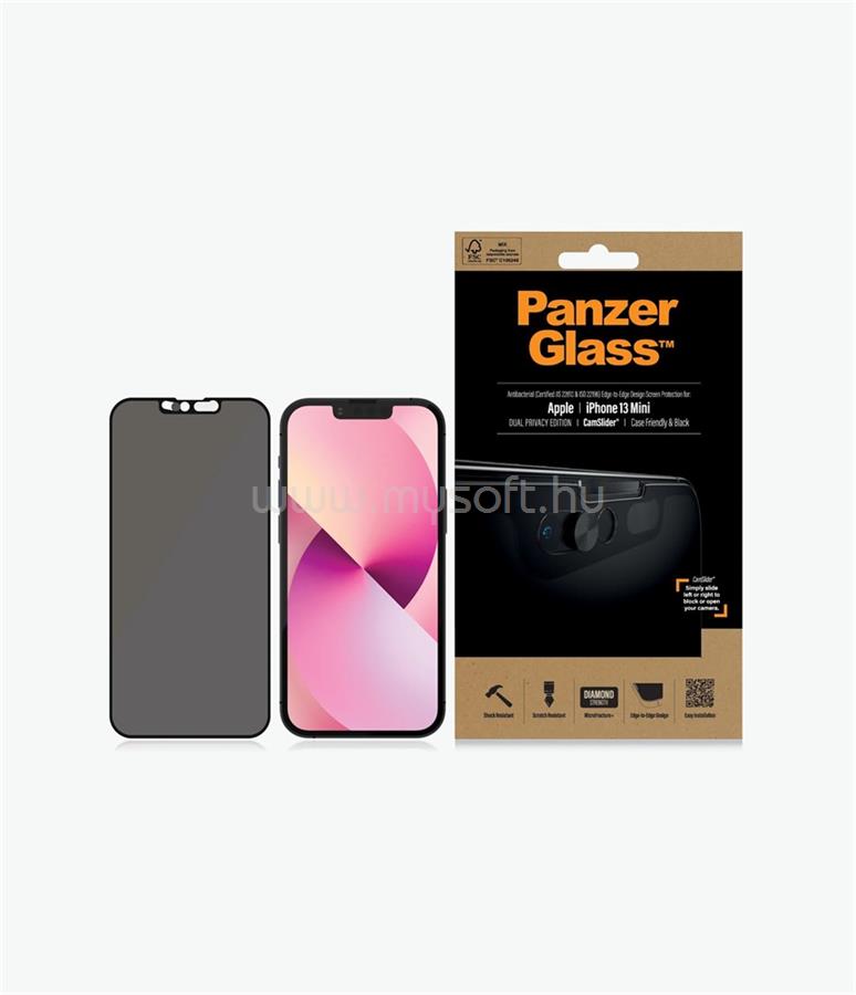PANZERGLASS Apple iPhone 13/13 Pro Case Friendly Camslider Privacy AB, Black
