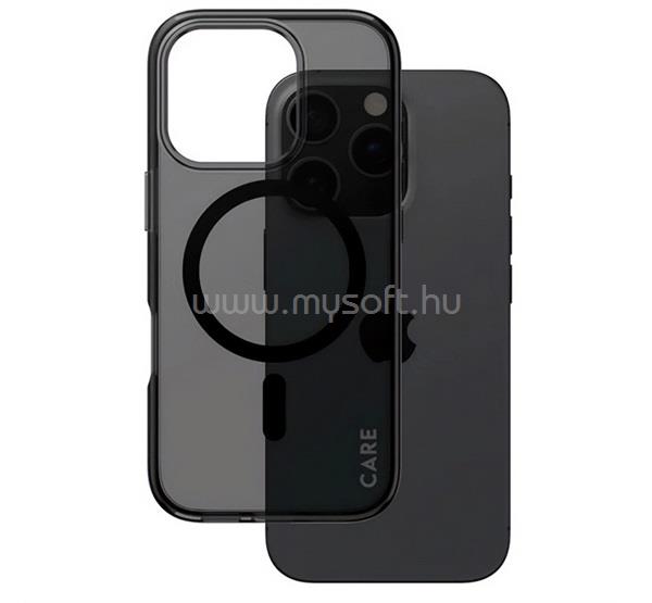 PANZERGLASS iPhone 16 Pro PANZERGLASS CARE FLAGSHIP URBAN COMBAT SMOKEY CASE szilikon telefonvédő ütésállóság, MagSafe, FEKETE