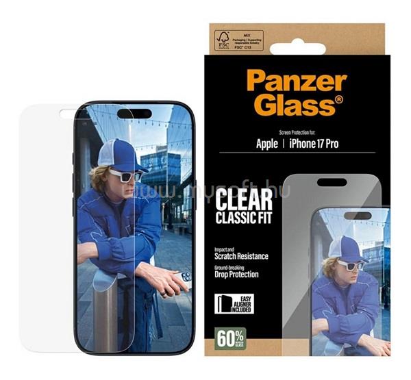 PANZERGLASS iPhone 17 Pro CLASSIC FIT EASYALIGNER képernyővédő üveg oleofób réteg + segédkeret ÁTLÁTSZÓ