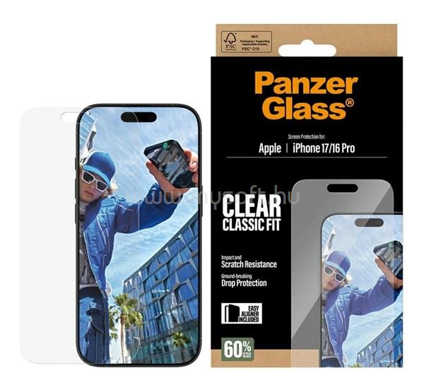 PANZERGLASS iPhone 17 / 16 Pro CLASSIC FIT EASYALIGNER képernyővédő üveg oleofób réteg + segédkeret ÁTLÁTSZÓ