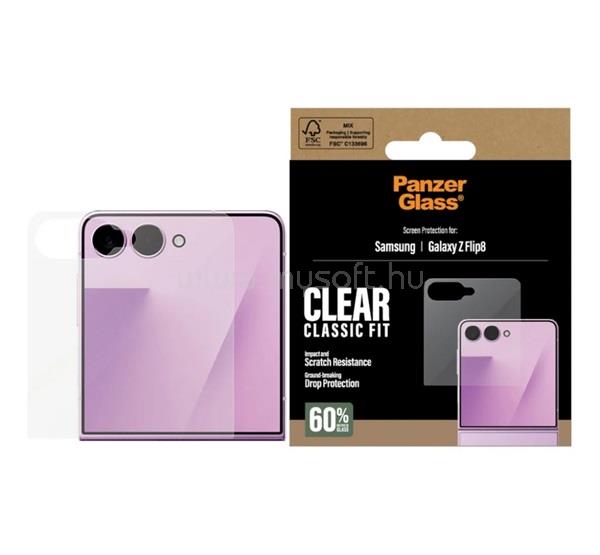 PANZERGLASS Samsung Z Flip8 PANZERGLASS CLASSIC FIT képernyővédő fólia extra karcálló, külső kijelző, ÁTLÁTSZÓ
