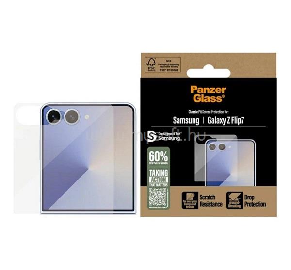 PANZERGLASS Samsung Z Flip7 CLASSIC FIT képernyővédő üveg extra karcálló, külső kijelző, ÁTLÁTSZÓ