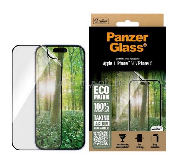 PANZERGLASS iPhone 16 ECO MATRIX képernyővédő üveg flexibilis, karcálló + segédkeret, ÁTLÁTSZÓ