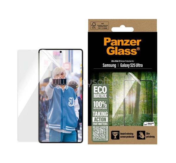 PANZERGLASS Samsung S25 Ultra PANZERGLASS ECO MATRIX képernyővédő üveg flexibilis, karcálló + segédkeret, ÁTLÁTSZÓ
